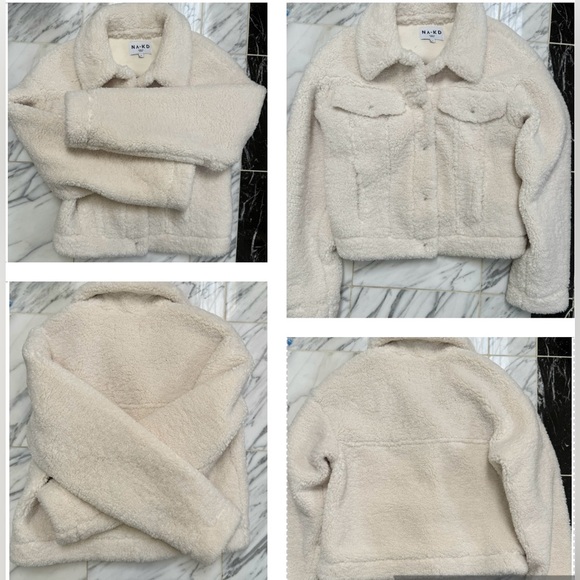 NA-KD BONDED TEDDY JACKET IN OFF WHITE, SOFT WARM AND COZY - Picture 6 of 16